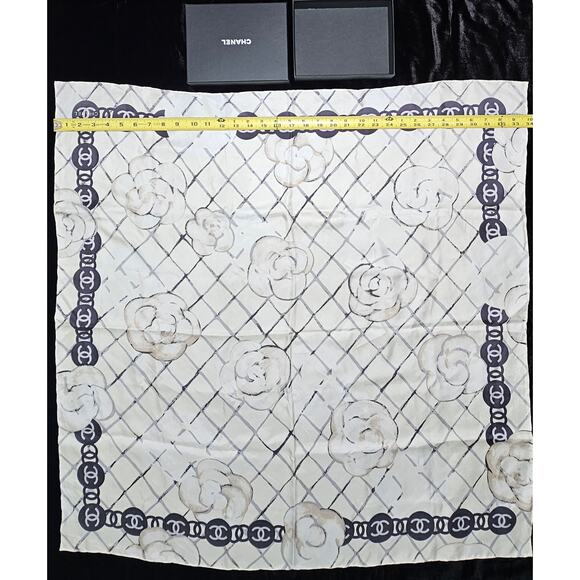Chanel Silk Camellia CC Square Scarf - Picture 3 of 8
